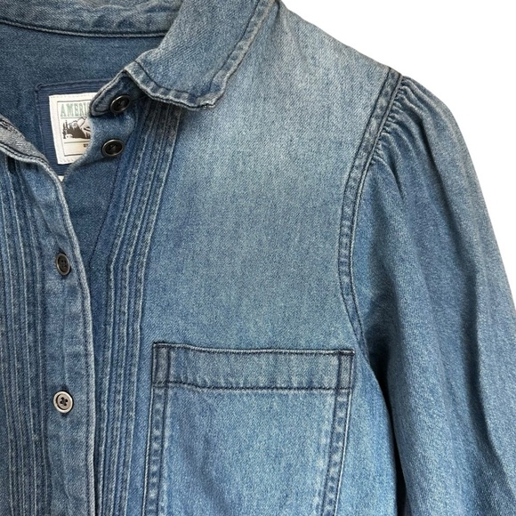 American Eagle Outfitters Denim Button Up Chambray Puff Sleeve 100% Cotton XS - Picture 4 of 7